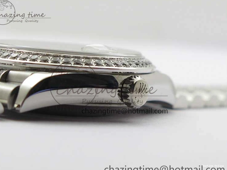 0517 SmoothTexture Day-Date 36mm 128239 SS Crystal BP Best Edition Black MOP Crystal Marker Dial on SS President Bracelet A 2681
